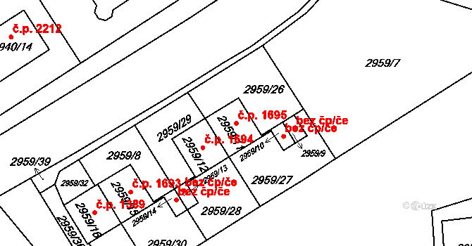 Turnov 1695 na parcele st. 2959/11 v KÚ Turnov, Katastrální mapa