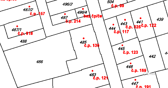 Uhříněves 136, Praha na parcele st. 485 v KÚ Uhříněves, Katastrální mapa