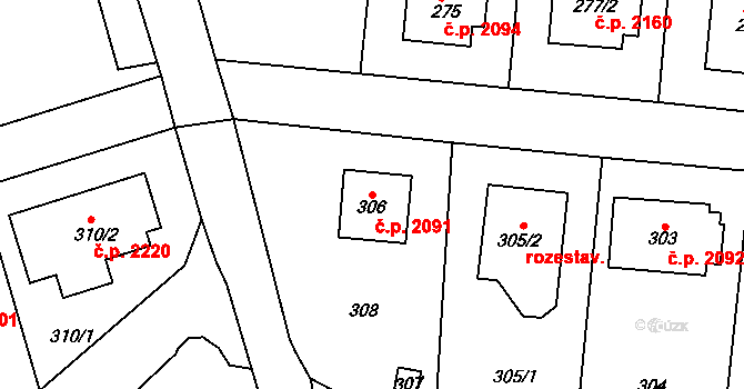 Komořany 2091, Praha na parcele st. 306 v KÚ Komořany, Katastrální mapa