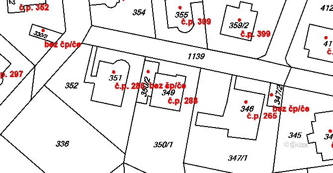 Velká Chuchle 288, Praha na parcele st. 349 v KÚ Velká Chuchle, Katastrální mapa