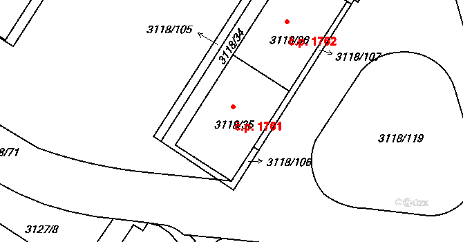 Strašnice 1761, Praha na parcele st. 3118/35 v KÚ Strašnice, Katastrální mapa
