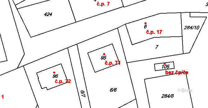 Točník 71 na parcele st. 95 v KÚ Točník, Katastrální mapa