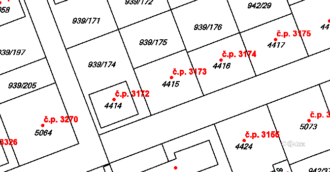 Hodonín 3173 na parcele st. 4415 v KÚ Hodonín, Katastrální mapa