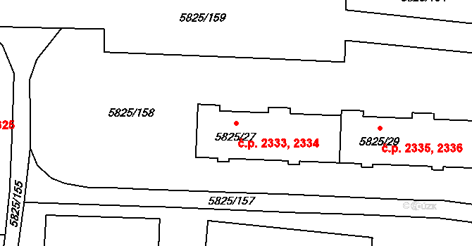 Česká Lípa 2333,2334 na parcele st. 5825/27 v KÚ Česká Lípa, Katastrální mapa