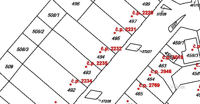 Chomutov 2232 na parcele st. 494 v KÚ Chomutov II, Katastrální mapa