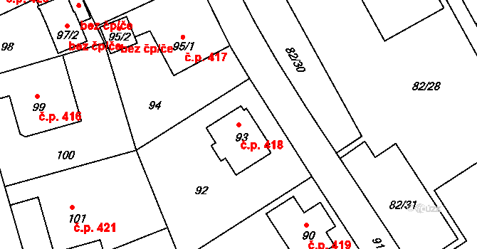 Liberec XIV-Ruprechtice 418, Liberec na parcele st. 93 v KÚ Ruprechtice, Katastrální mapa