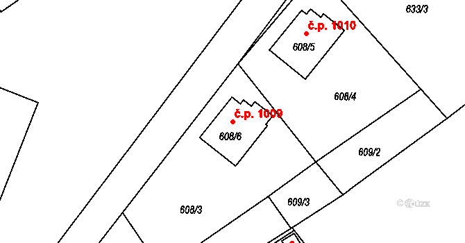 Ráj 1009, Karviná na parcele st. 608/6 v KÚ Ráj, Katastrální mapa