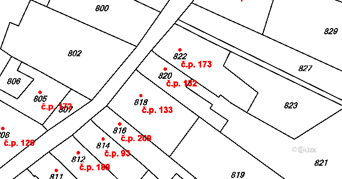 Moravské Bránice 132 na parcele st. 820 v KÚ Moravské Bránice, Katastrální mapa