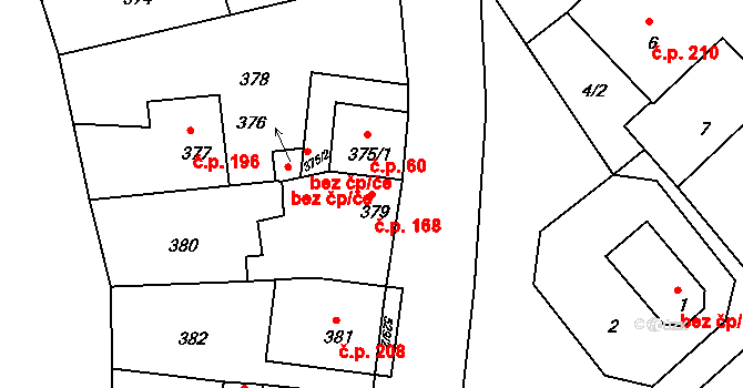 Radostice 168 na parcele st. 379 v KÚ Radostice u Brna, Katastrální mapa