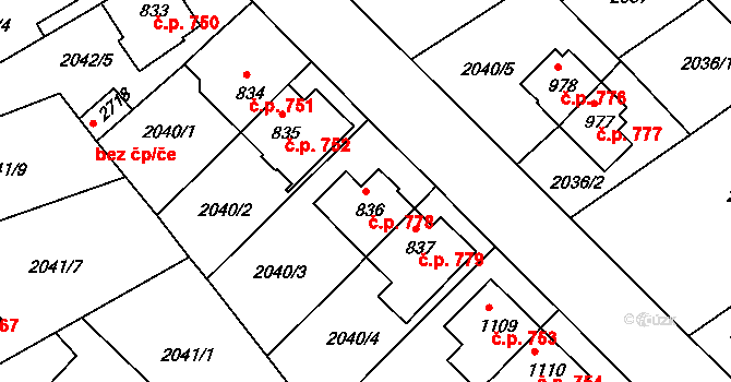 Ústí nad Orlicí 778 na parcele st. 836 v KÚ Ústí nad Orlicí, Katastrální mapa