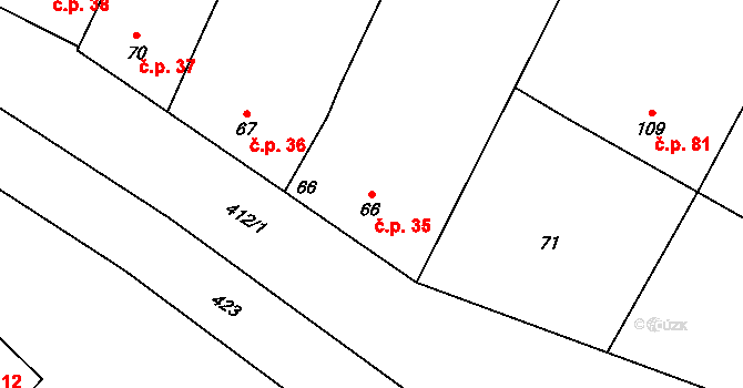 Žešov 35, Prostějov na parcele st. 66 v KÚ Žešov, Katastrální mapa