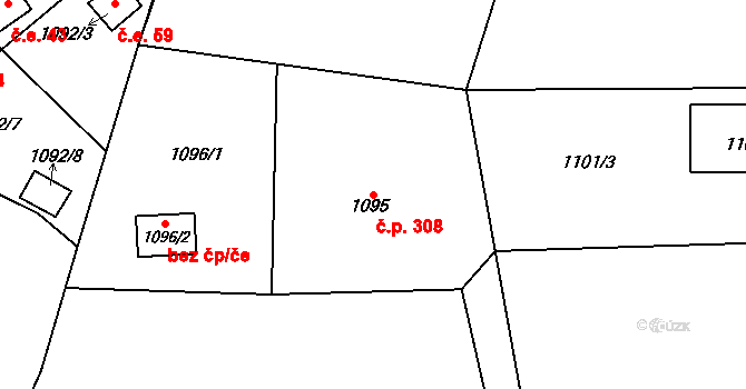 Bludovice 308, Havířov na parcele st. 1095 v KÚ Bludovice, Katastrální mapa