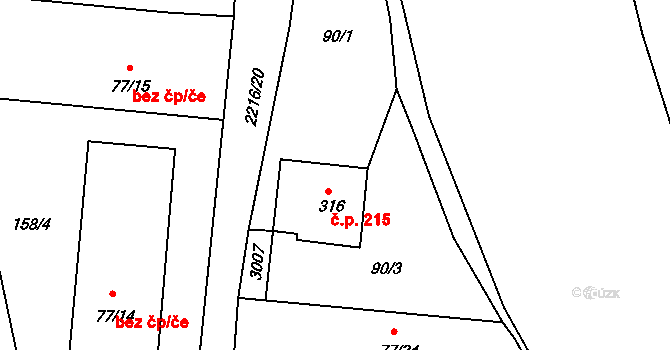 Hořejší Vrchlabí 215, Vrchlabí na parcele st. 316 v KÚ Hořejší Vrchlabí, Katastrální mapa