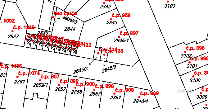 Tábor 135 na parcele st. 2845/3 v KÚ Tábor, Katastrální mapa