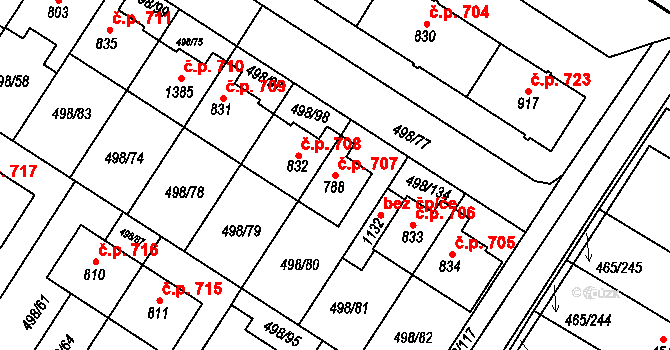Přímětice 707, Znojmo na parcele st. 788 v KÚ Přímětice, Katastrální mapa