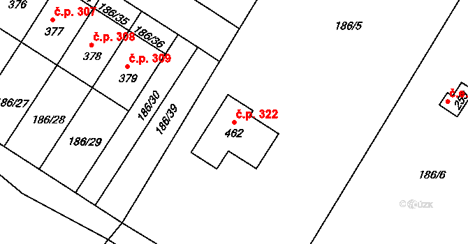 Sedlec 322, Sedlec-Prčice na parcele st. 462 v KÚ Sedlec u Votic, Katastrální mapa