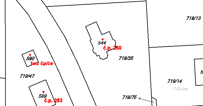 Pstruží 260 na parcele st. 544 v KÚ Pstruží, Katastrální mapa