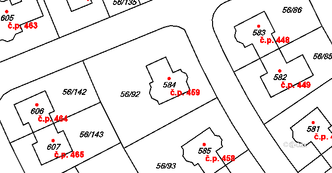 Hovorčovice 459 na parcele st. 584 v KÚ Hovorčovice, Katastrální mapa