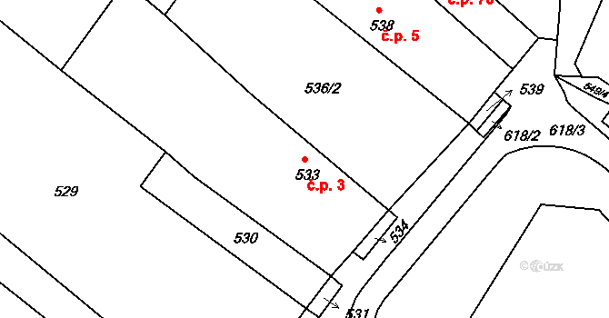 Okořín 3, Strupčice na parcele st. 533 v KÚ Strupčice, Katastrální mapa