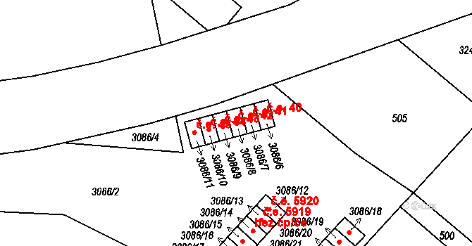 Střekov 42, Ústí nad Labem na parcele st. 3086/8 v KÚ Střekov, Katastrální mapa
