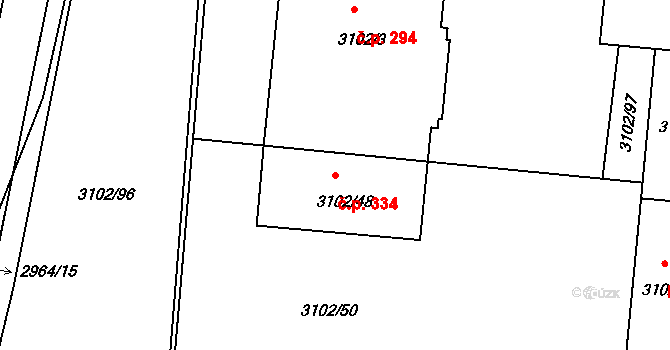 Příbram I 334, Příbram na parcele st. 3102/48 v KÚ Příbram, Katastrální mapa