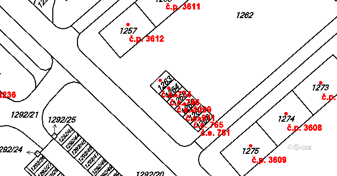 Chomutov 746 na parcele st. 1264 v KÚ Chomutov I, Katastrální mapa