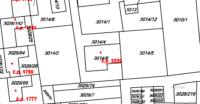 Roztoky 2229 na parcele st. 3014/6 v KÚ Žalov, Katastrální mapa
