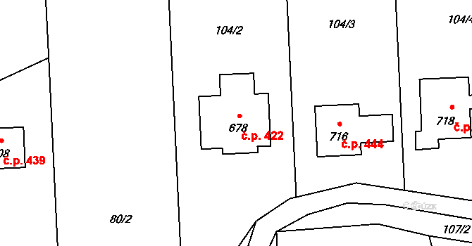 Sedliště 422 na parcele st. 678 v KÚ Sedliště ve Slezsku, Katastrální mapa