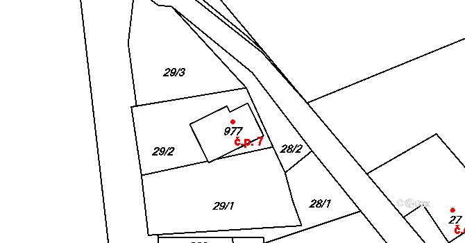 Vlastislav 7, Hazlov na parcele st. 977 v KÚ Táborská, Katastrální mapa