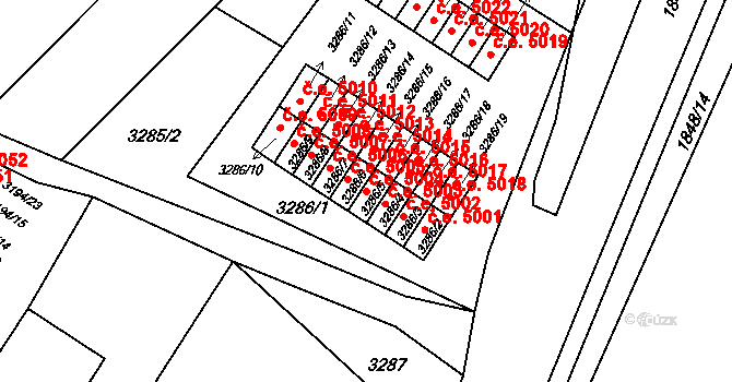 Kadaň 5004 na parcele st. 3286/5 v KÚ Kadaň, Katastrální mapa