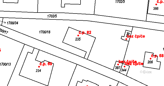 Hvězdonice 82 na parcele st. 235 v KÚ Hvězdonice, Katastrální mapa