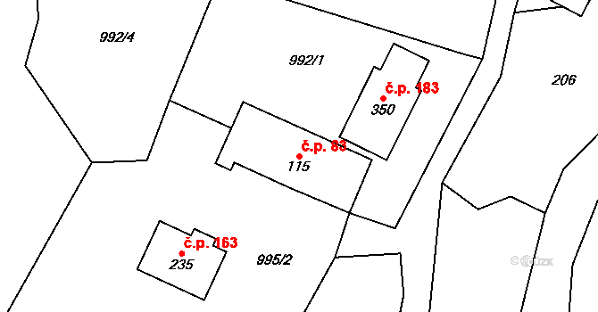 Čistá v Krkonoších 83, Černý Důl na parcele st. 115 v KÚ Čistá v Krkonoších, Katastrální mapa