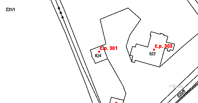 Novosedlice 301 na parcele st. 624 v KÚ Novosedlice, Katastrální mapa