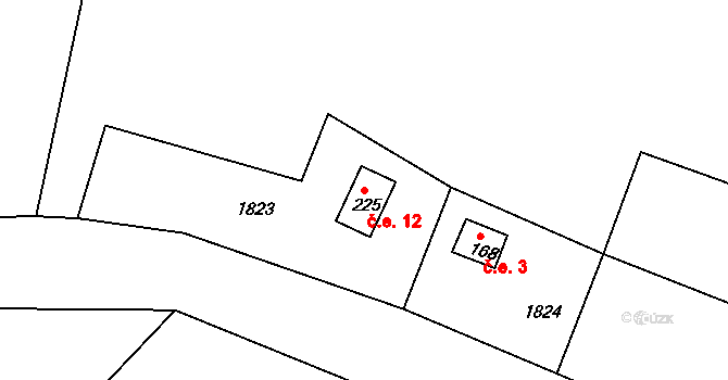 Radostín 12, Sychrov na parcele st. 225 v KÚ Radostín u Sychrova, Katastrální mapa