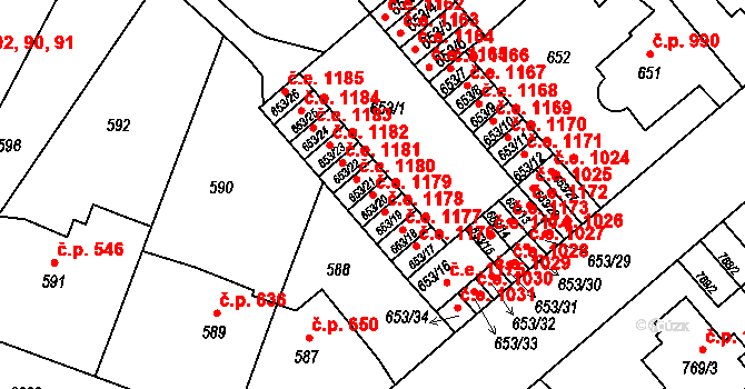 Děčín II-Nové Město 1179, Děčín na parcele st. 653/20 v KÚ Děčín, Katastrální mapa