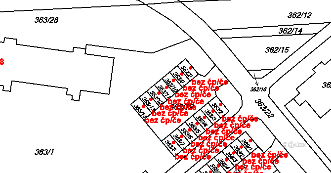 Rousínov 11 na parcele st. 363/11 v KÚ Rousínov u Vyškova, Katastrální mapa