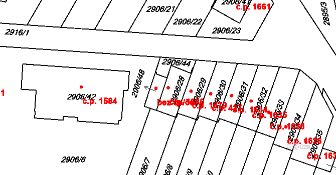 Velké Meziříčí 1680 na parcele st. 2906/28 v KÚ Velké Meziříčí, Katastrální mapa