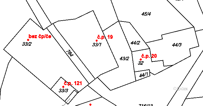 Černá 19 na parcele st. 33/1 v KÚ Černá, Katastrální mapa
