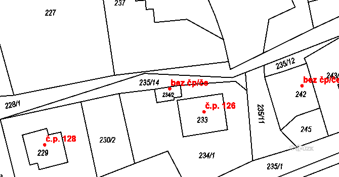 Fulnek 38941708 na parcele st. 234/2 v KÚ Jerlochovice, Katastrální mapa