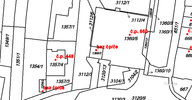 Brno 39473708 na parcele st. 1360/3 v KÚ Jundrov, Katastrální mapa