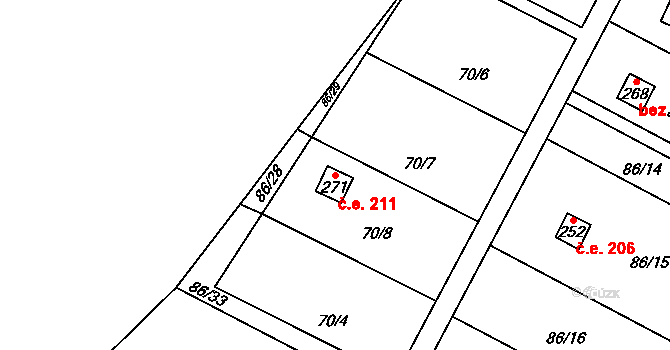 Komařice 211 na parcele st. 271 v KÚ Komařice, Katastrální mapa