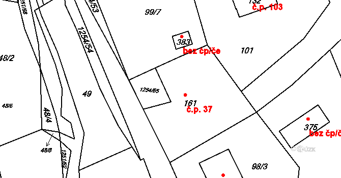 Podkopná Lhota 37 na parcele st. 161 v KÚ Podkopná Lhota, Katastrální mapa