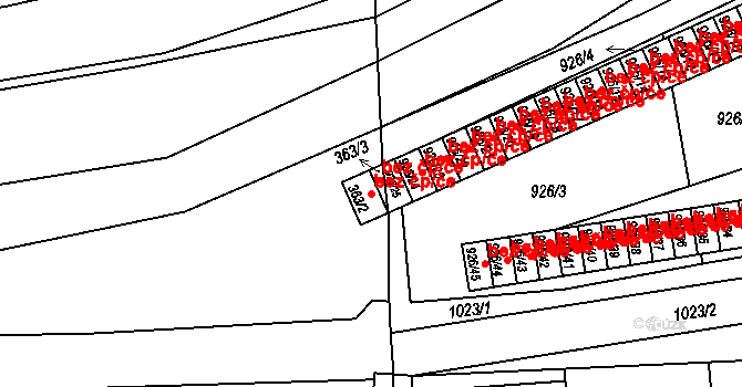 Holešov 41063708 na parcele st. 363/2 v KÚ Všetuly, Katastrální mapa