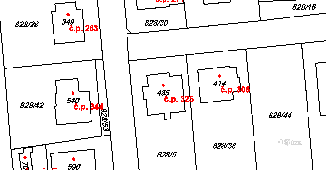 Louky 325, Zlín na parcele st. 485 v KÚ Louky nad Dřevnicí, Katastrální mapa