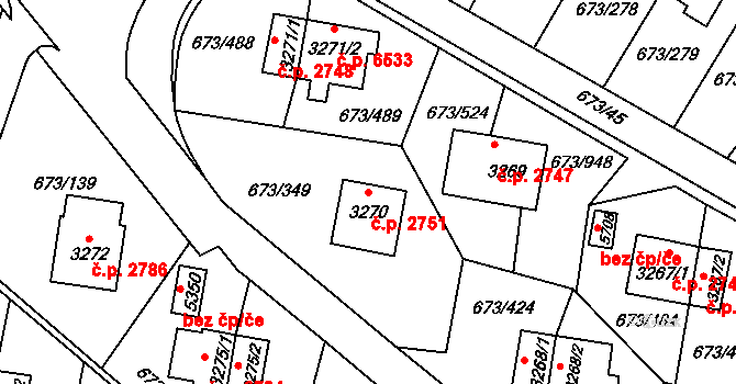 Zlín 2751 na parcele st. 3270 v KÚ Zlín, Katastrální mapa