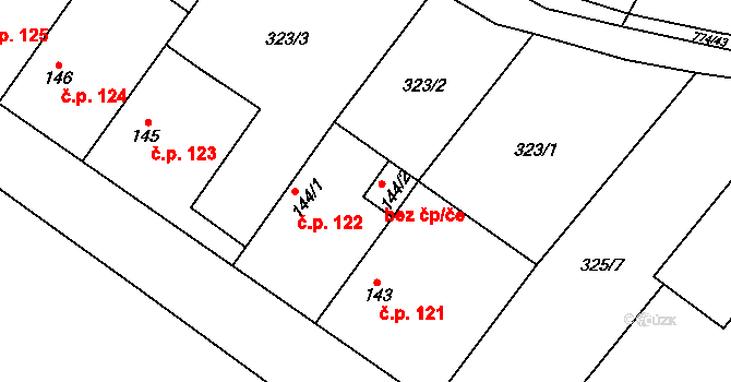 Uničov 42197708 na parcele st. 144/2 v KÚ Střelice u Litovle, Katastrální mapa