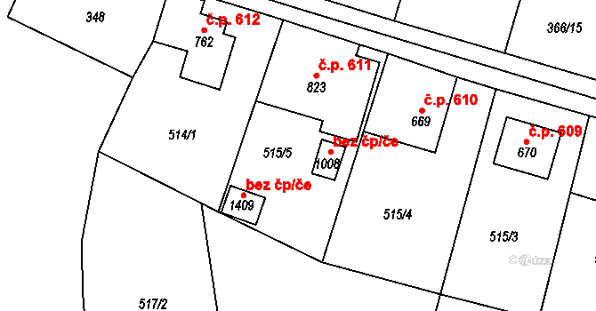 Hranice 44645708 na parcele st. 1008 v KÚ Hranice u Aše, Katastrální mapa