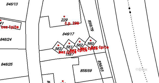 Hanušovice 44871708 na parcele st. 562 v KÚ Hanušovice, Katastrální mapa