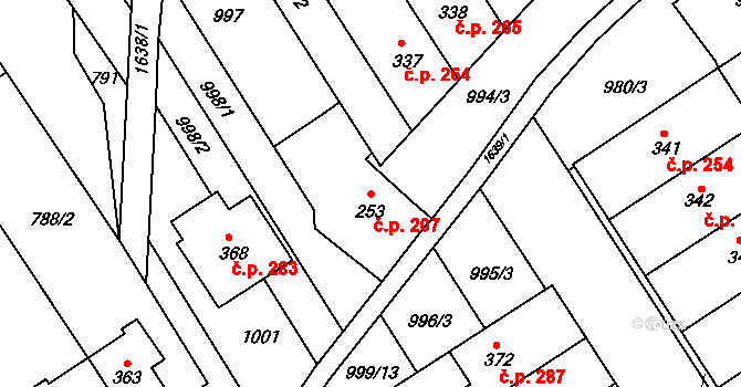 Hostěrádky-Rešov 207 na parcele st. 253 v KÚ Hostěrádky, Katastrální mapa