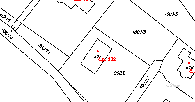 Dražejov 362, Strakonice na parcele st. 515 v KÚ Dražejov u Strakonic, Katastrální mapa